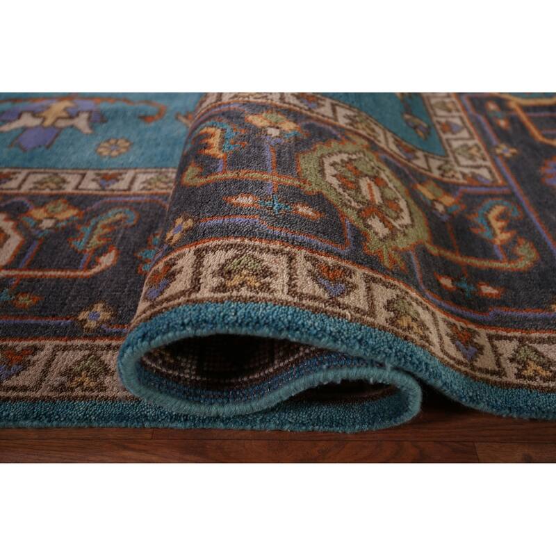 Blue Oushak Oriental Area Rug Handmade Wool Carpet - 8'11" X 11'8"