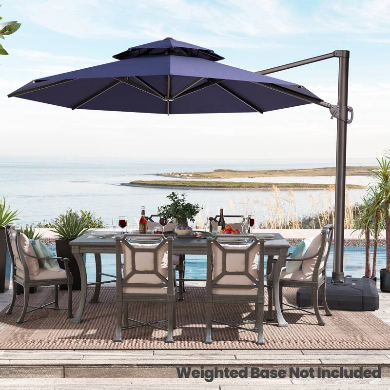 10 FT x 13 FT Outdoor Luxury Solar LED Patio Cantilever Umbrella With Base