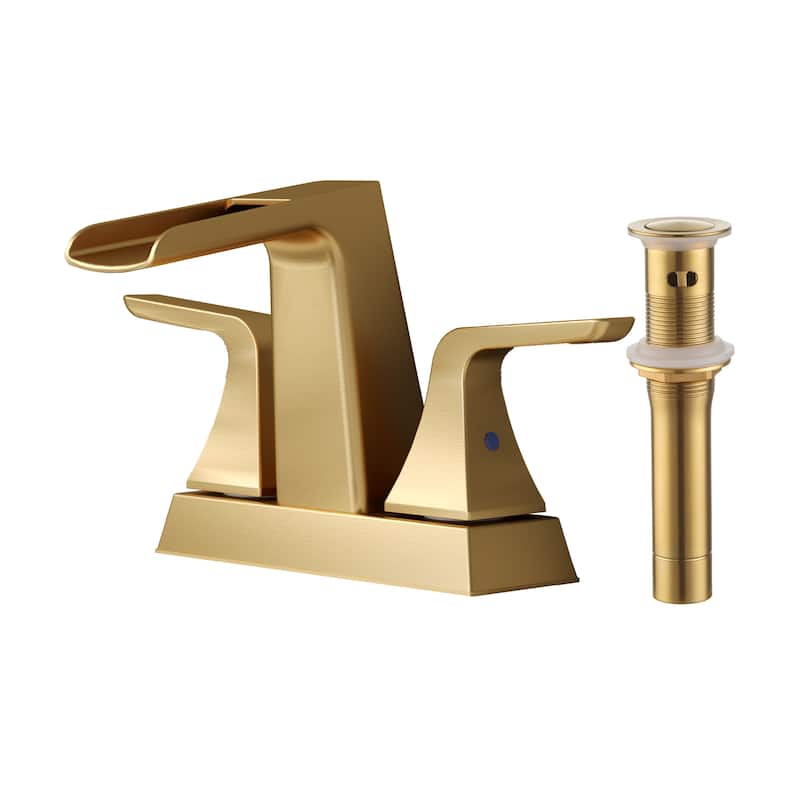 4 in. Centerset Double Handle Low-Arc Bathroom Faucet with Pop-Up Drain Included