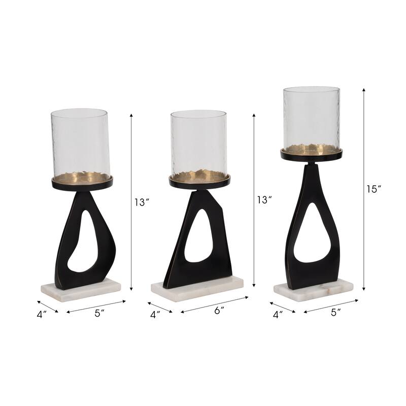 Candle Holders Set of 3 - Metal Marble Base, 13/15"