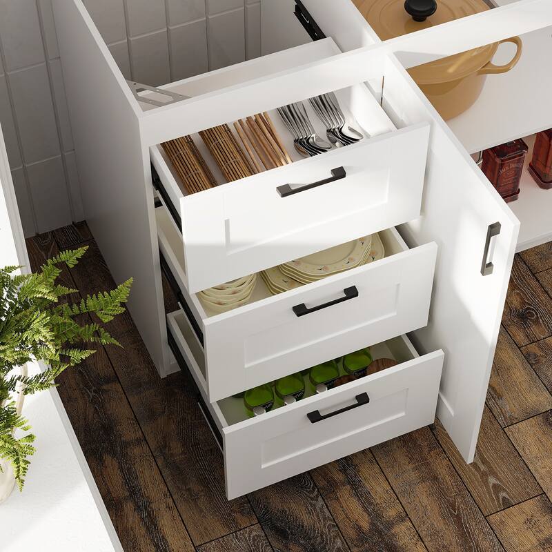 Modular White Kitchen Cabinet Set Customizable Base and Wall Cabinets Pantry Storage and DIY Countertop Design(Without desktop)