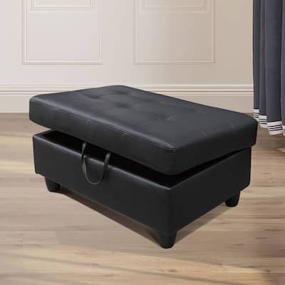 Black Faux Leather Storage Ottoman for Living Room