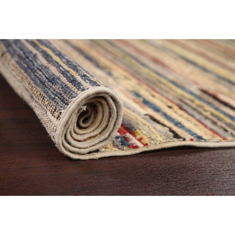 Striped Modern Gabbeh Kashkoli Area Rug Wool Hand-knotted Foyer Carpet - 3'1" x 5'2"