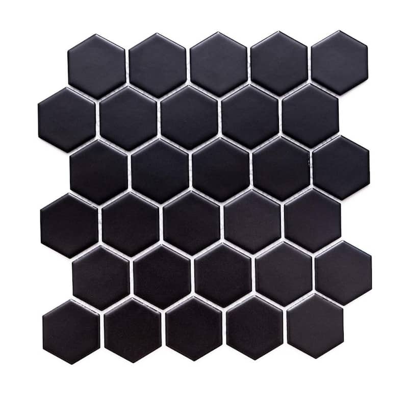 Honeycomb 2x2 Matte Porcelain Hexagon Mosaic Tile - Floor, Wall, Backsplash - 1 Sheet (0.83 Sq. ft.) - Black