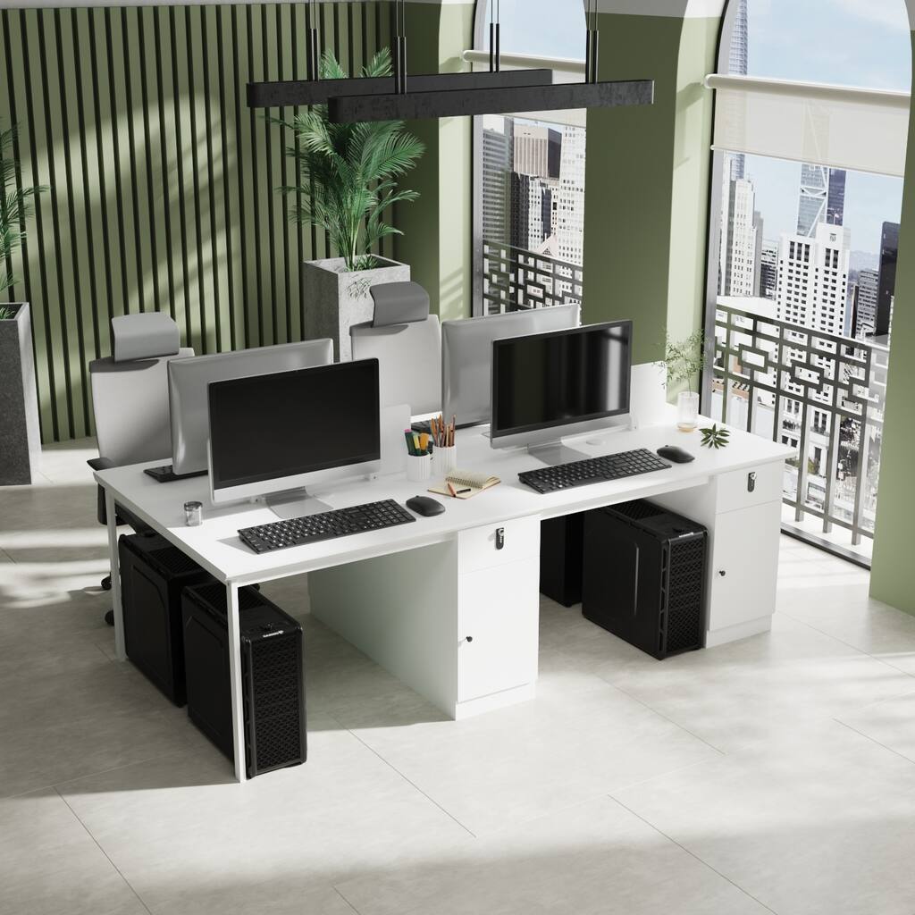 Large White Office Desk with Silent Drawer System and Office Table