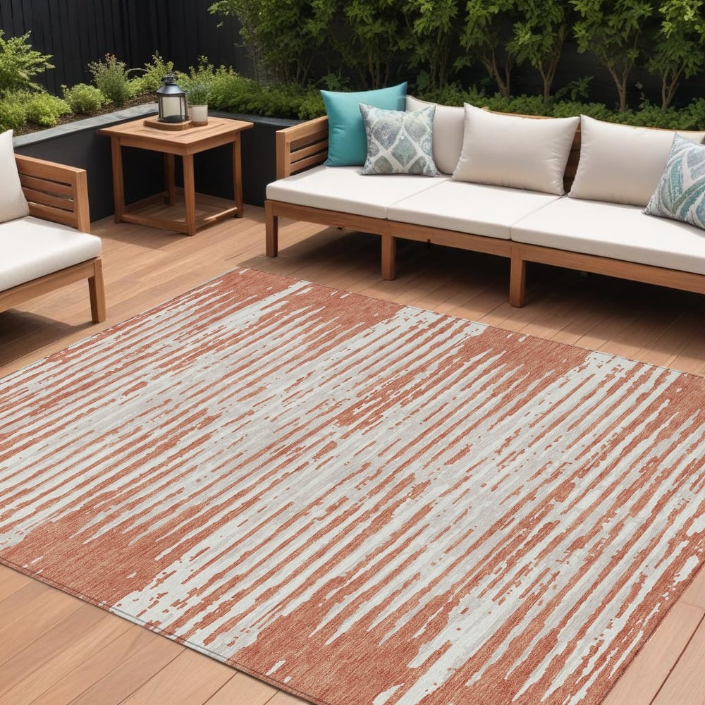 HomeRoots Striped Transitional Rectangle Outdoor Rug