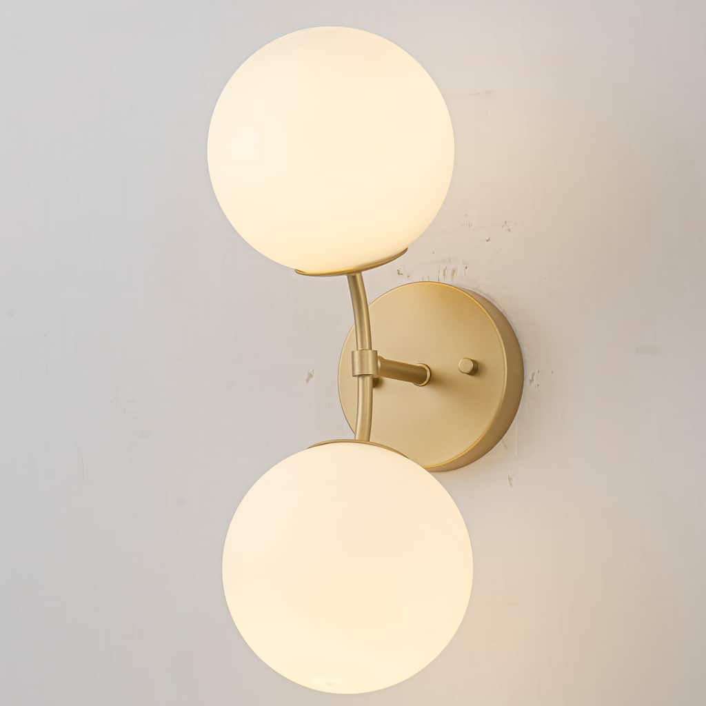 2-Light Modern Metal & Glass Wall Sconce with Two-Globe Shades for Bedroom & Living Room - 1 Light