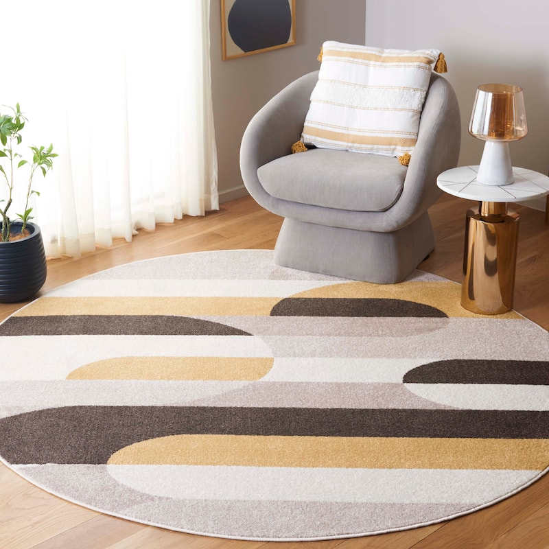 SAFAVIEH Adirondack Jarmila Mid-Centry Modern Retro Rug - 6'7" Round - Beige/Yellow