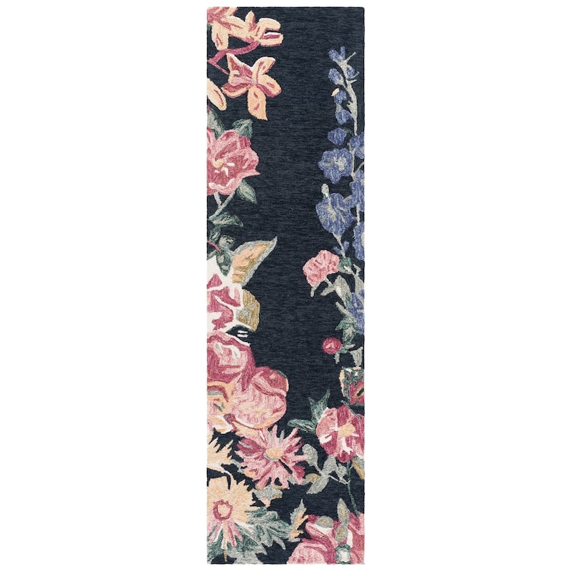 SAFAVIEH Handmade Jardin Felismina Floral Wool Rug - 2'3" x 8' Runner - Navy/Pink