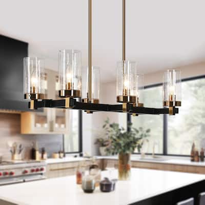 Yilia Modern Farmhouse 6-Light Black Gold Chandelier Linear Island Lights for Dining Room