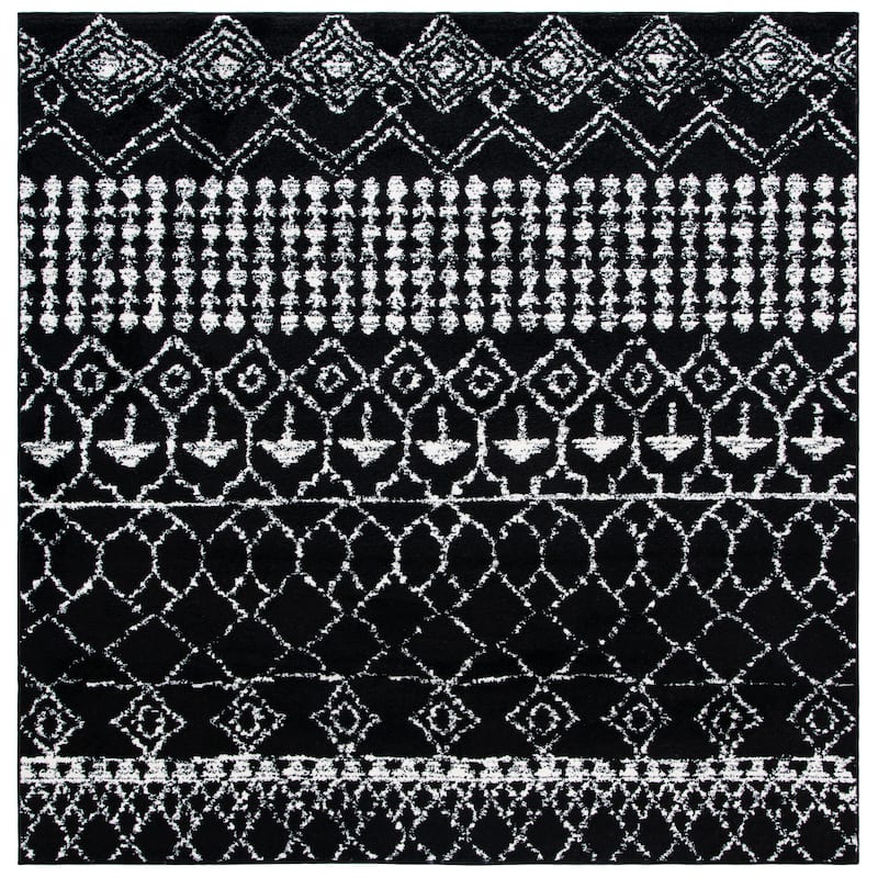 SAFAVIEH Tulum Ethelyn Rustic Moroccan Boho Tribal Rug - 5' Square - Black/Ivory - Square/Runner