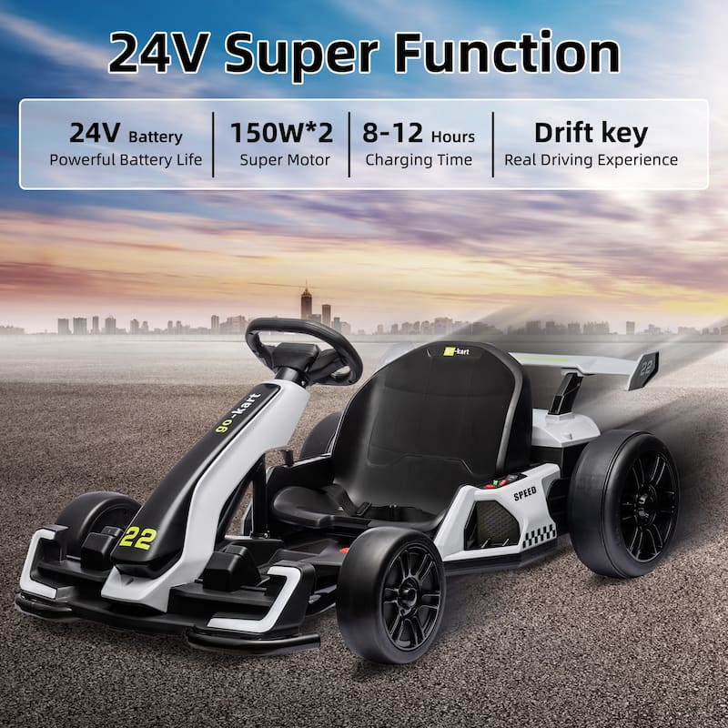 24V Electric Go Kart for Kids, Powerful Drift Kart with 2 * 150W Motors