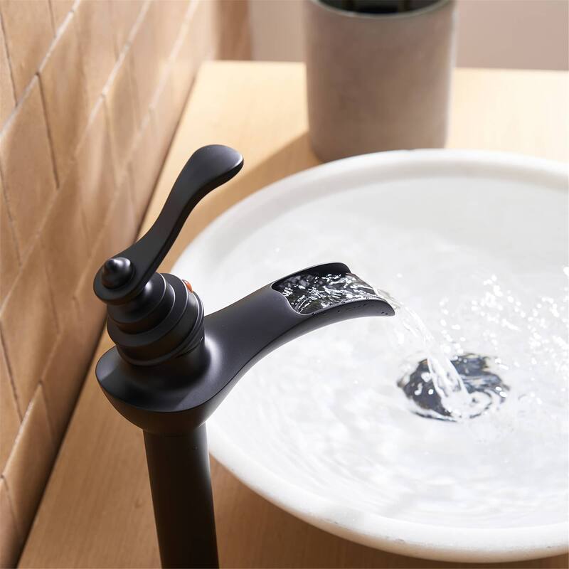 Waterfall Bathroom Vessel Faucet With Drain Assembly Single Handle Bathroom Vessel Sink Faucets One Hole High Taps With Valve