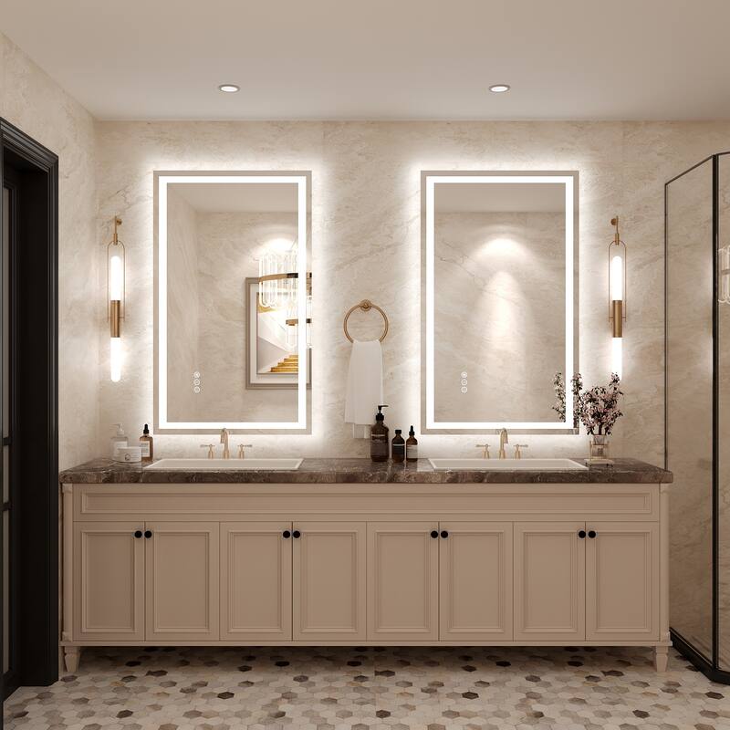 Frameless LED Front Light and Backlit 3 Colors Dimmable Anti-Fog Wall Bathroom Vanity Mirror