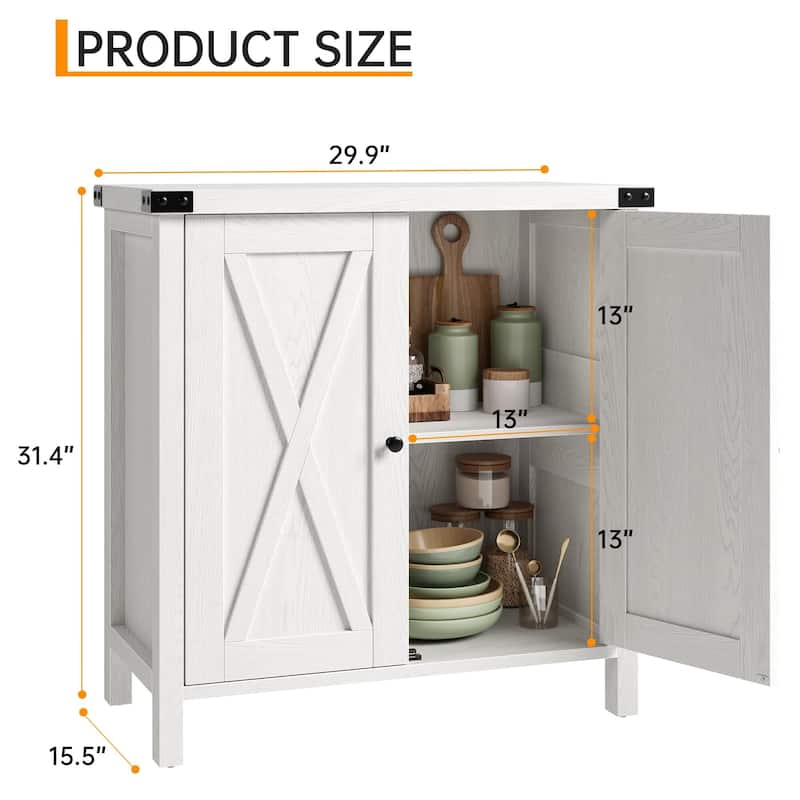 Storage Cabinet 15.7" d x 30" w x 31.5" h, Sideboard Buffet Cabinet with 2 Doors and Adjustable Shelves