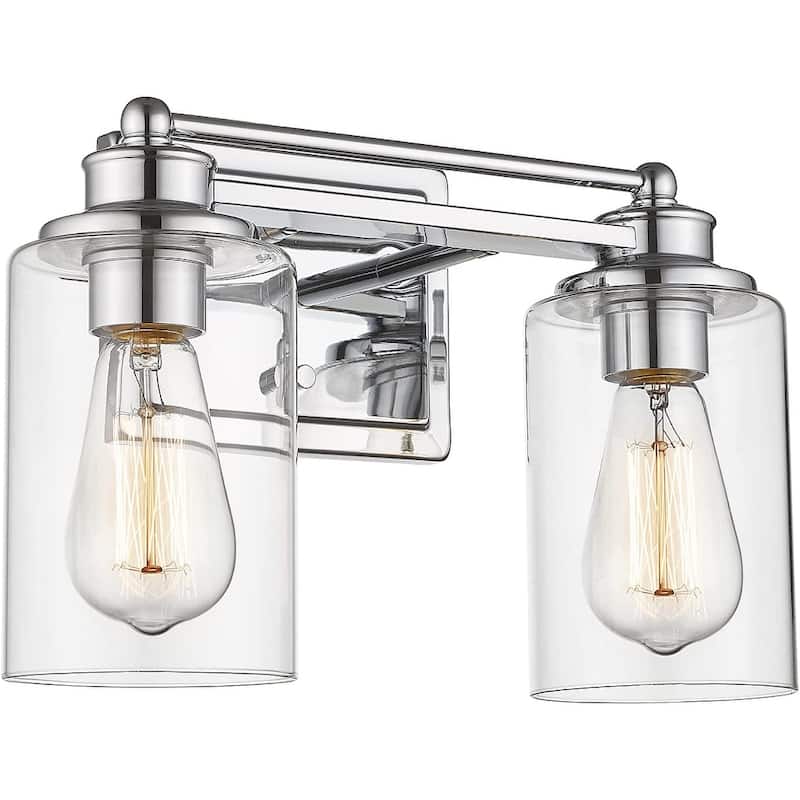 Bathroom Vanity Light,Wall Sconce Lamp Over Mirror with Clear Glass Shade - 2-Light - Chrome