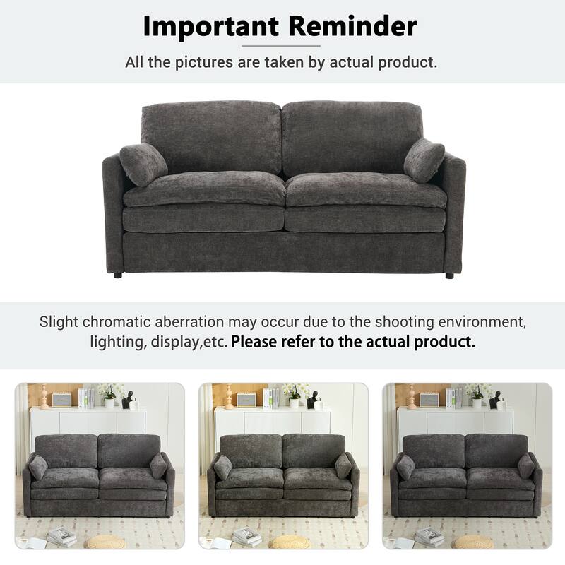 Chenille Upholstered Loveseat Sofa, Oversized Comfy Cloud Sofa, Loveseat Sofa with Curved Armrs & Detachable Lumbar Pillow
