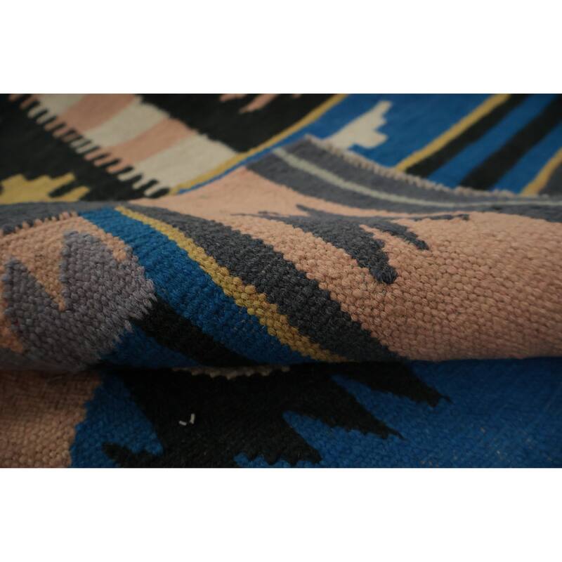 Hand Woven Oriental 100% Wool Carpet Southwestern Tribal Navy Blue & Blues Kilim Area Rug - 6' 9'' X 4' 6''