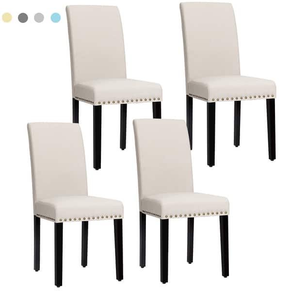 Costway Set Of 4 Fabric Dining Chairs W Nailhead Trim Overstock 31590286