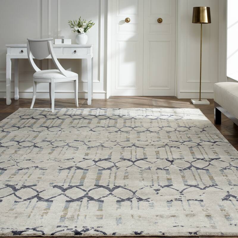 Modern Multi-Colored Hand-Knotted Viscose Area Rug - 10' x 14' - Multi-Colored
