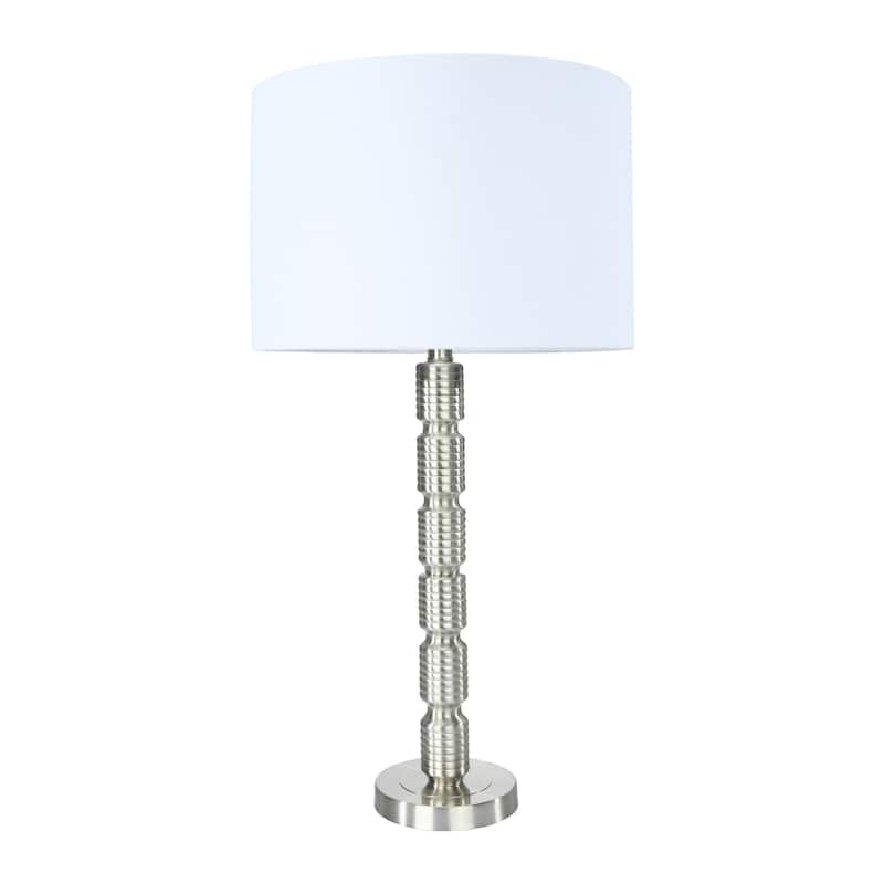 Faceted Stacked Metal Table Lamp with Linen Shade