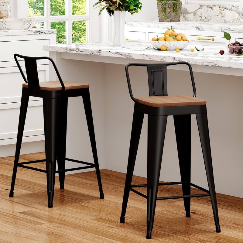 Counter & Bar Stools with Metal Frame Kitchen Stools with Low Back Kitchen Bar Furniture Stools with Square Wooden Seat