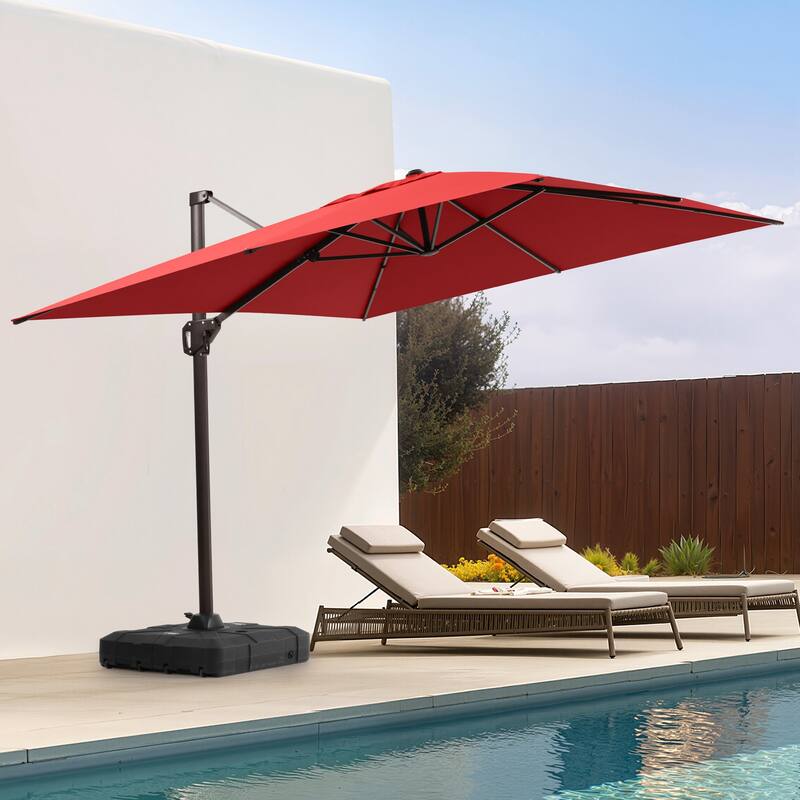 Outdoor 11 x 9 FT Patio 360 Degree Rotation Cantilever Umbrella with Base