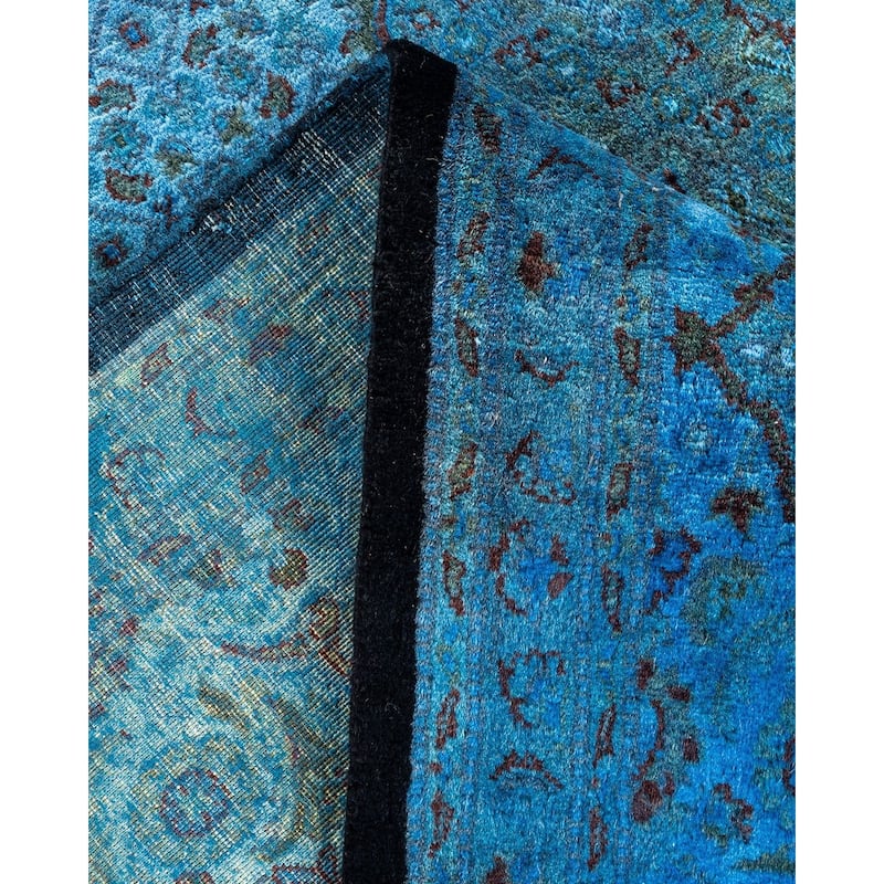 Overton Hand Knotted Wool Vintage Inspired Modern Contemporary Overdyed Blue Area Rug - 6' 8" x 9' 10"