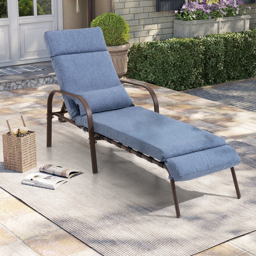 Outdoor Adjustable Patio Chaise Lounge Chair with Cushion Beach Poolside