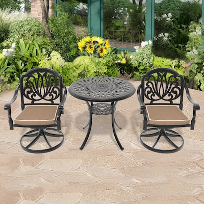 3-Piece Patio Furniture Dining Set, Outdoor All-Weather Cast Aluminum Furniture Set, Round Table with Umbrella Hole