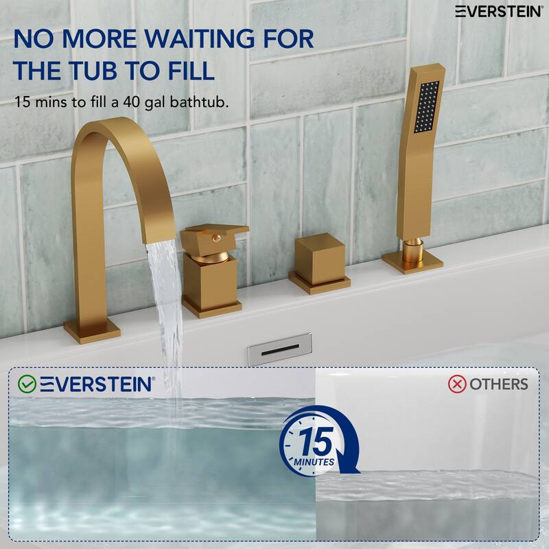 Modern Deck Mounted Bathtub Faucet Set with Diverter And Handheld Sprayer