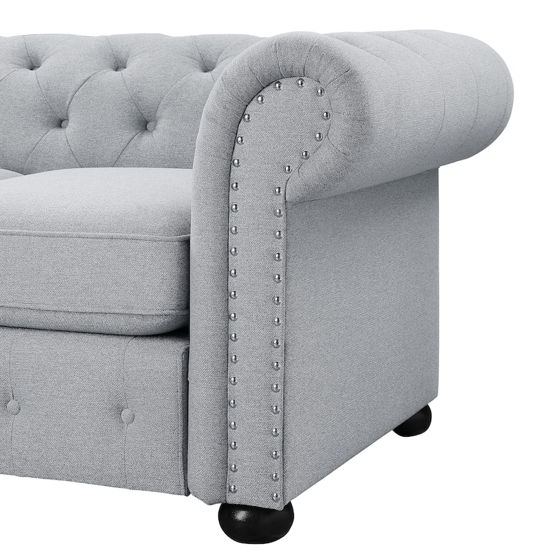 Corvus Aleksis Tufted Chesterfield 3-seater Sofa with Rolled Arms