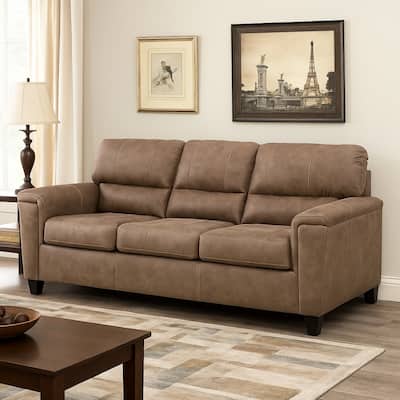 Nav Sofa, Fossil Brown Faux Leather, Plush Foam Cushions, 89 Inch