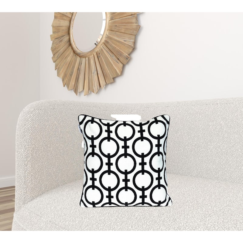 HomeRoots 18" X 18" Black 100% Cotton Geometric Zippered Pillow