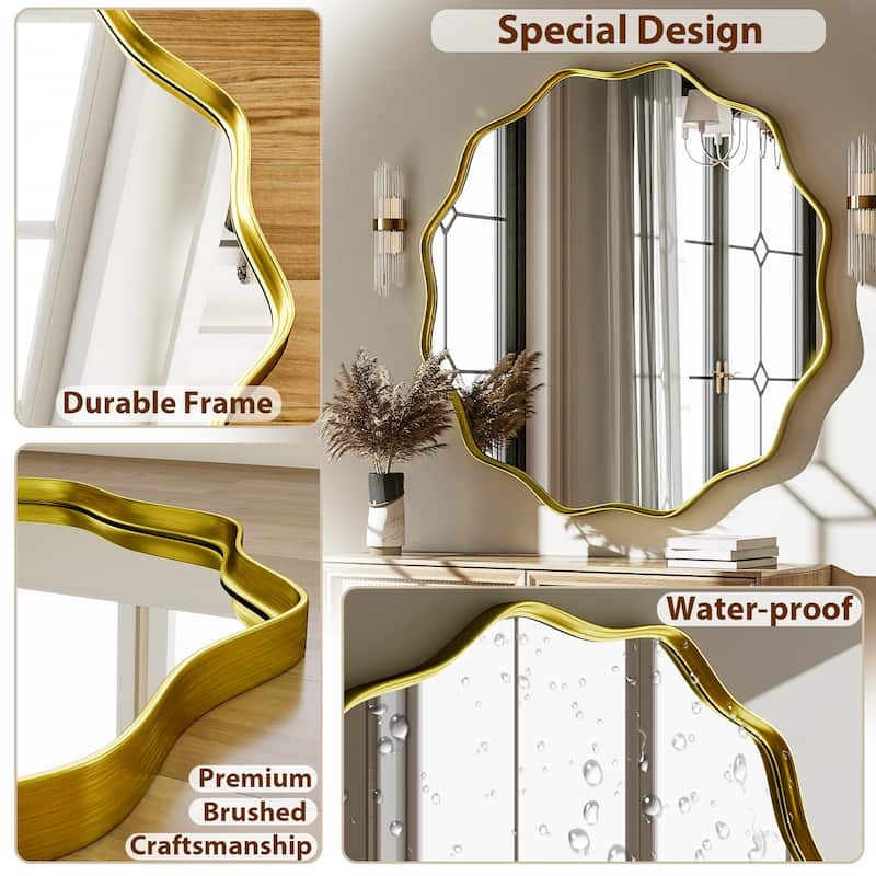 Round Wavy Bathroom Mirror Deep Frame Decorative Mirror Wall-Mounted