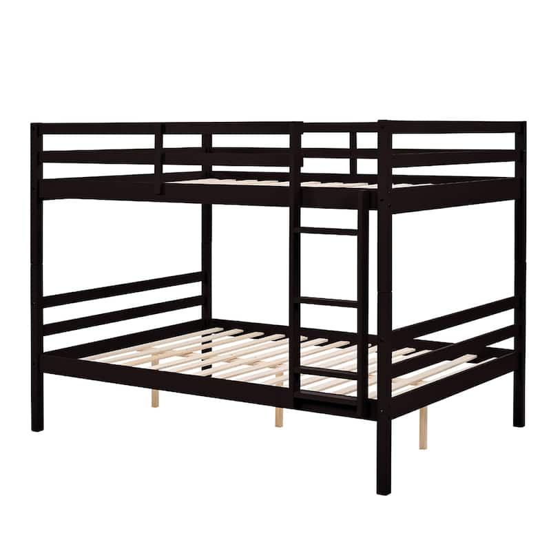 Full over Full Wooden Bunk Bed,High Guardrail,Ladder,Kids Teens,Dorm