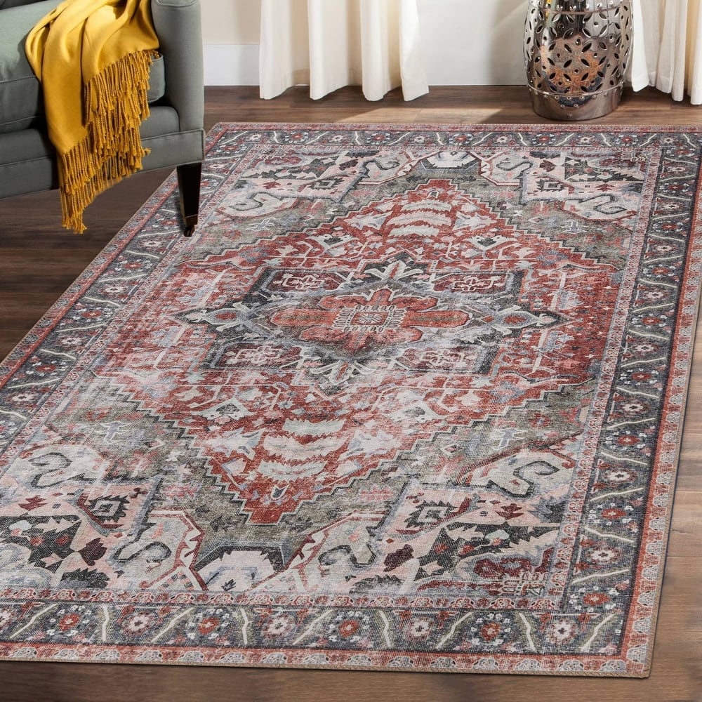 Superior Mesa Rustic Medallion Border Indoor Area Rug or Runner