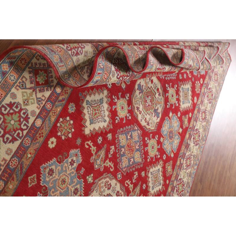 Hand Knotted Oriental 100% Wool Carpet Traditional Geometric Red Kazak Area Rug - 10' 0'' X 6' 11''