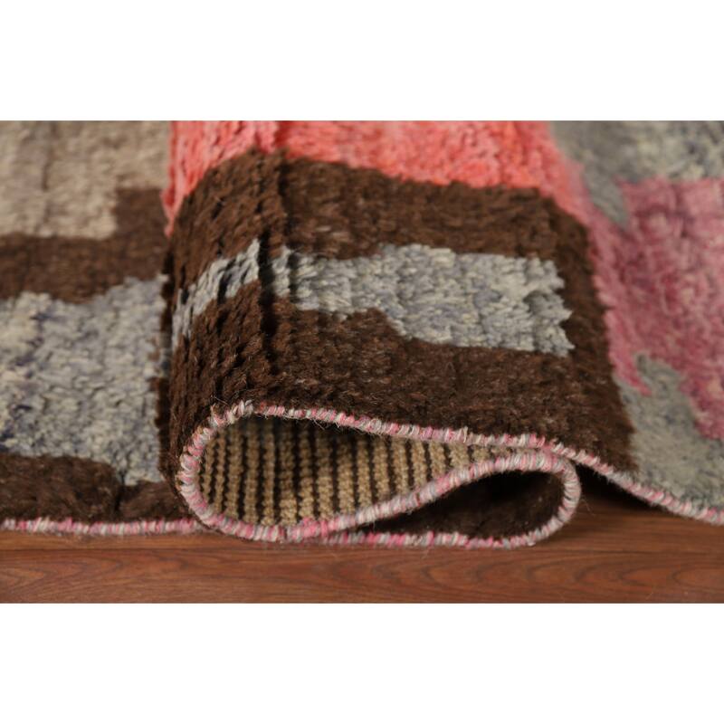 Plush Moroccan Oriental Area Rug Handmade Grey Wool Carpet - 7'10" x 10'4"