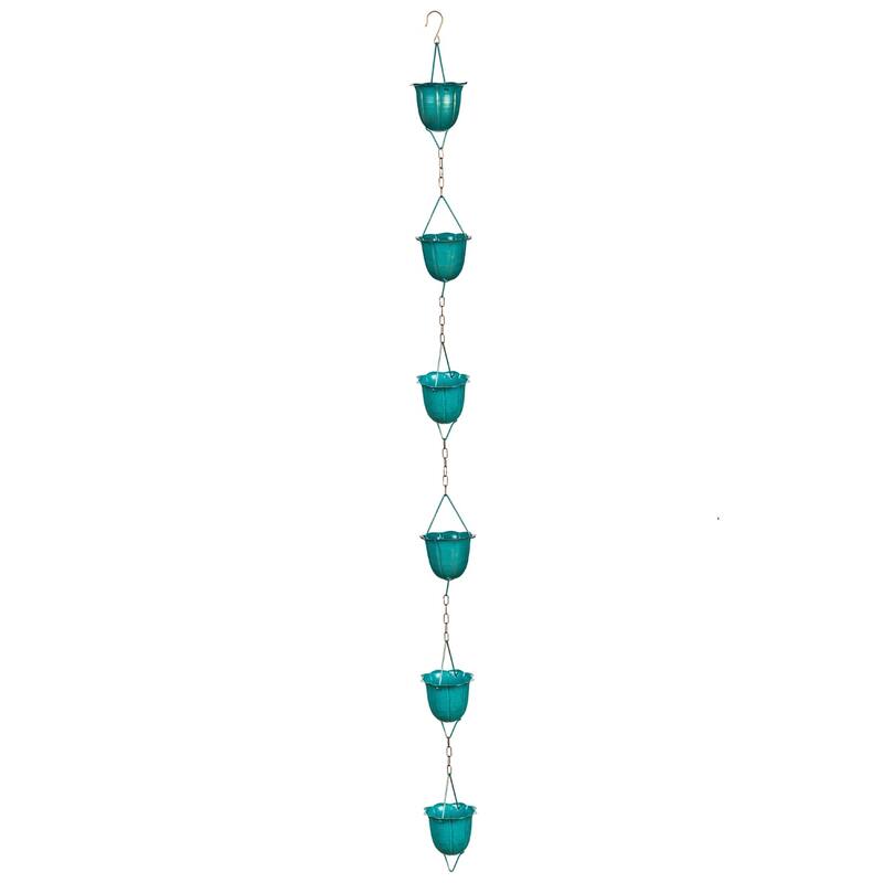 72 in. Blue Flower Cup Iron Rain Chain