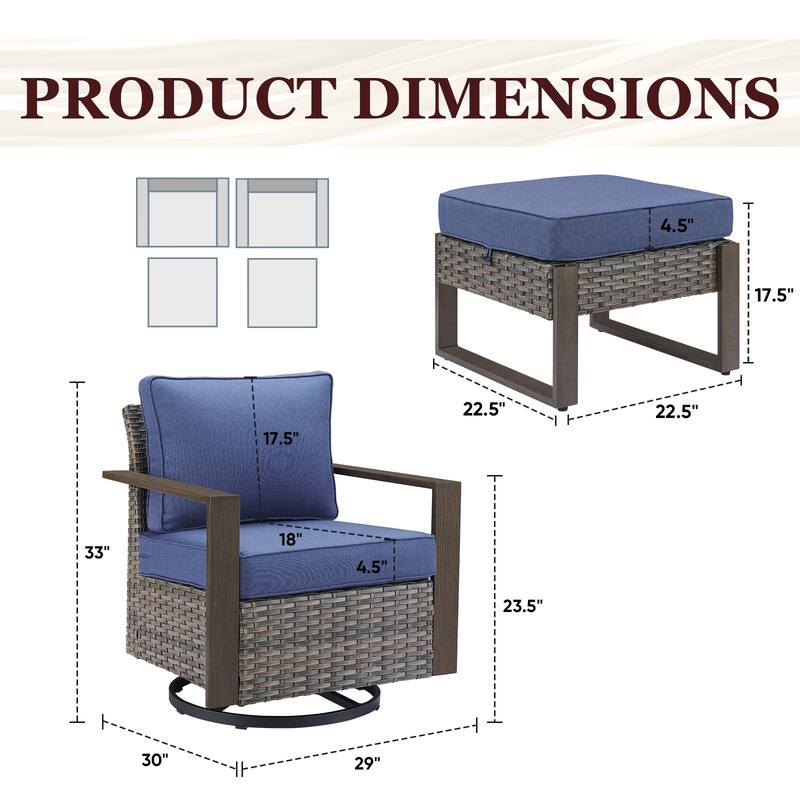 Gymojoy Outdoor Wicker Rattan Gliders Chairs with Ottomans - Grey
