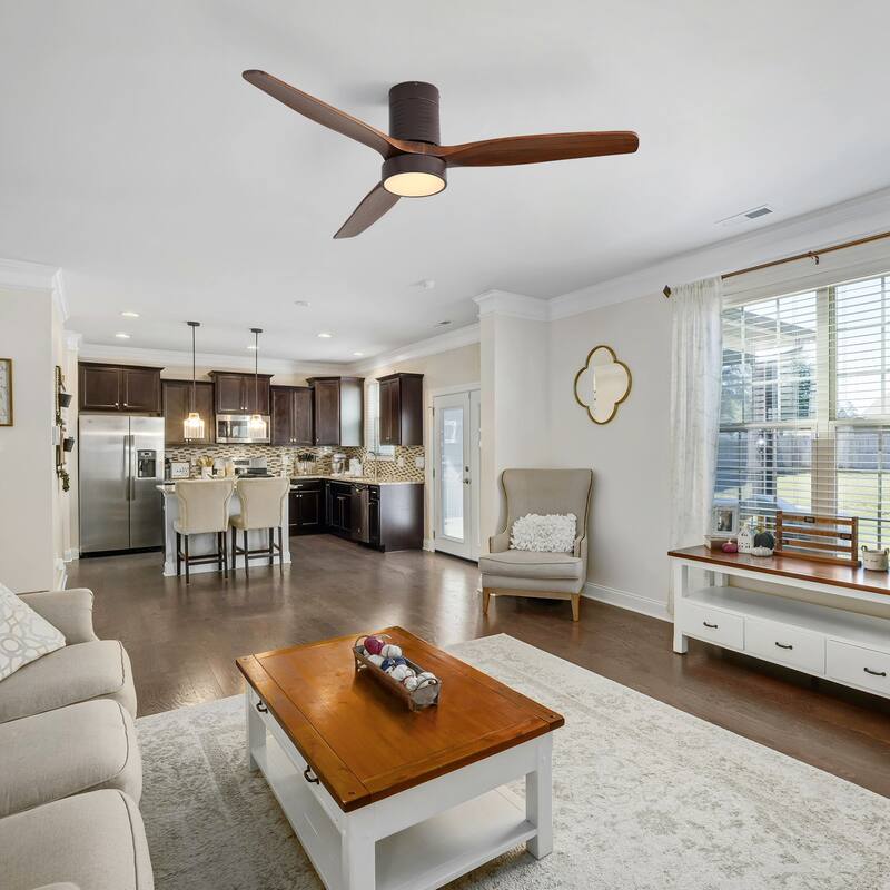 Sofucor 42/52 Inch Low Profile Flush Mount Ceiling Fan with Light,Remote Control,Solid wood/ABS Blades,Reversible Quiet DC Motor