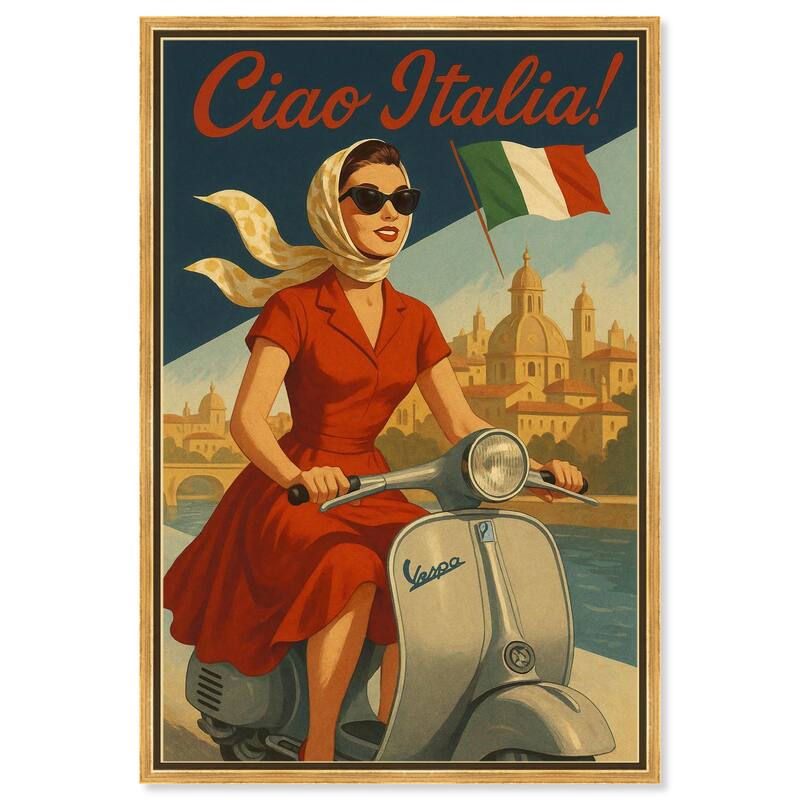 Scooter Italian Travel Canvas by Art Remedy - Gold - 20" x 30"