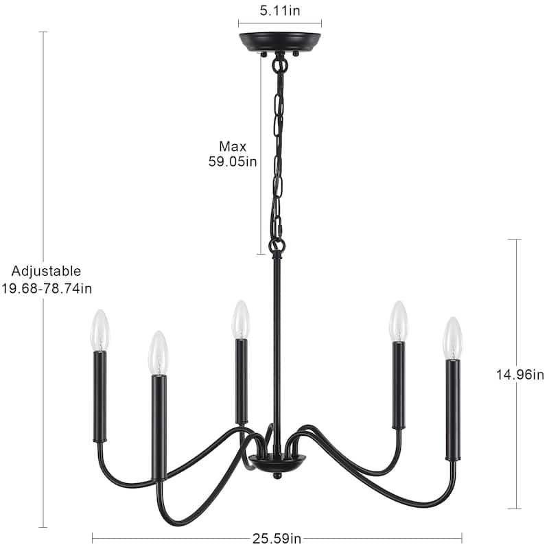 25.59" Wide 5-Light Simple Candle Chandelier, Farmhouse Chandelier, Traditional Metal Ceiling Light for Dining Room