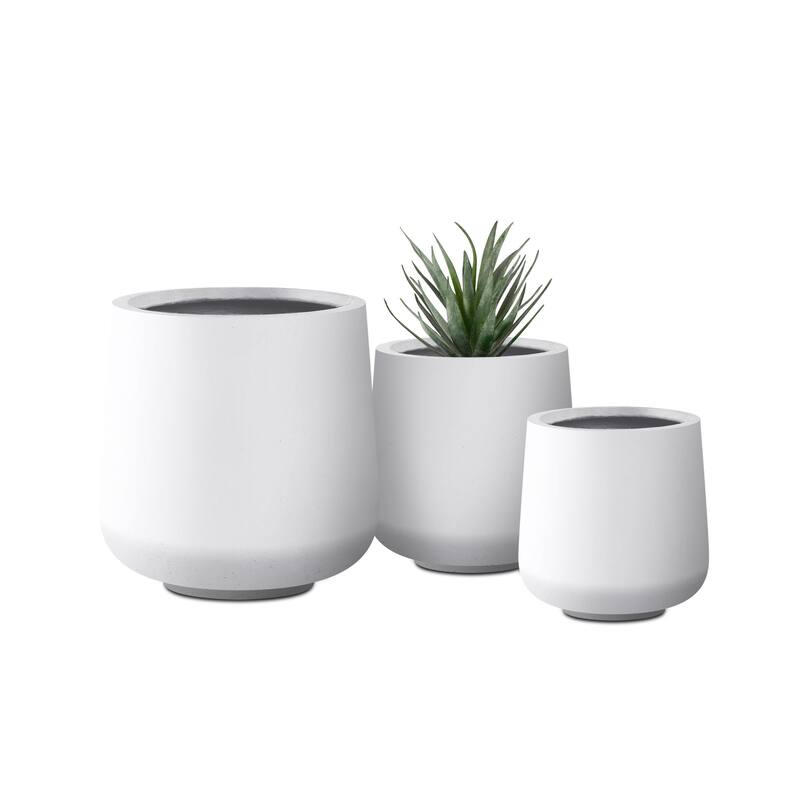 Plantara 17", 13", & 10" H Round Solid White Concrete planter (Set of 3), Outdoor Modern Planter pot,Flower pot for Garden