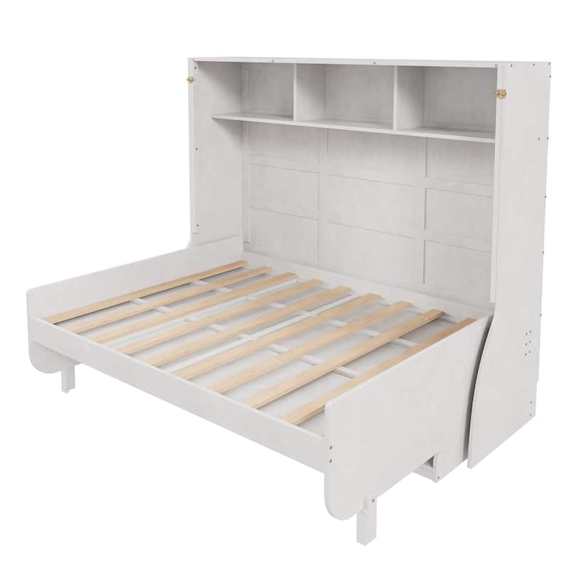 Full Size Murphy Bed with a Desk, Assembly Required, Antique White