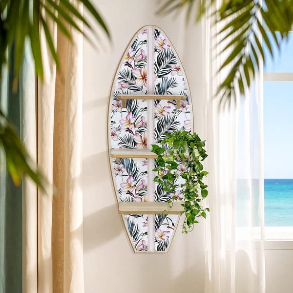 slide 2 of 8, American Art Decor Surfboard Wall Shelf Coastal Beach Themed Decorative Wall Art Storage for Home or Office Tropical Surfboard