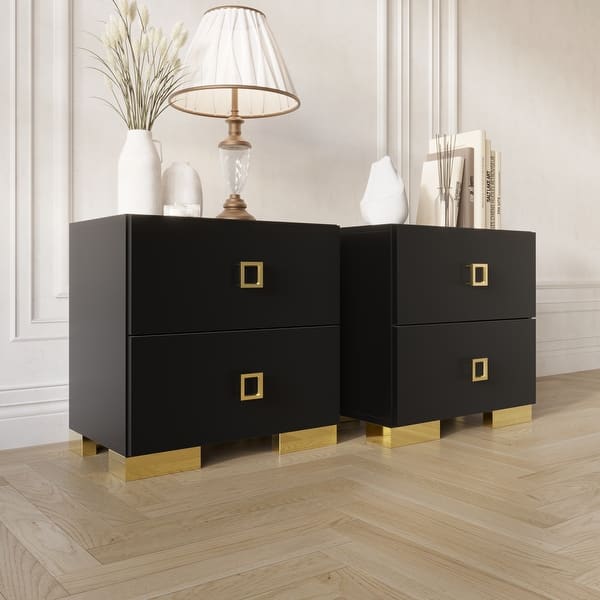 CraftPorch Modern Gold Legs Storage 2-Drawer Nightstand (Set of 2) Black - 2-Drawer CraftPorch Modern Gold Legs Storage 2-Drawer Nightstand (Set of 2) Black - 2-Drawer