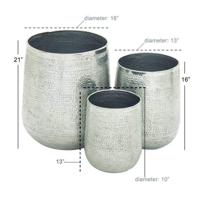 Aluminum Hammered Metal Glam Planter in Copper or Silver (Set of 3)