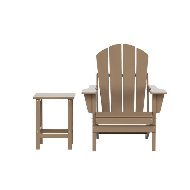 Laguna Folding Adirondack Chair and Side Table Set - Weatherwood